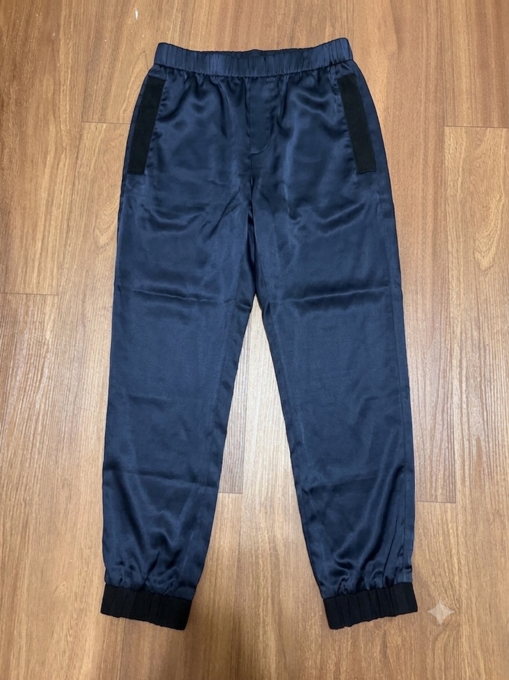 ByChance 100% Silk Jogger Pants with Black Lamb Suede Trim Accents Size Small